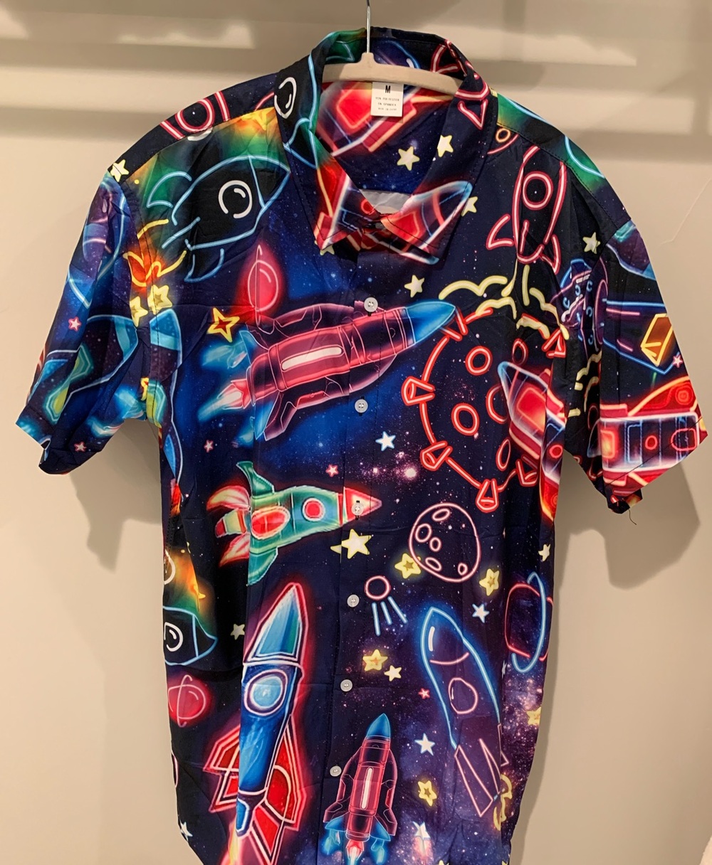 Men’s Neon Rocket Print Short-Sleeve Shirt - Multicolor Size M